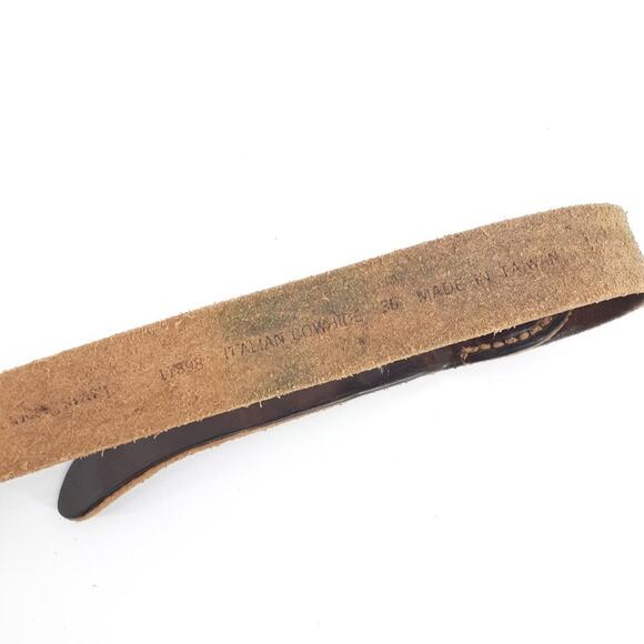 Men's Brown Italian Cowhide Leather Belt Size 30 Gold Tone D-ring Buckle Casual - Picture 4 of 9